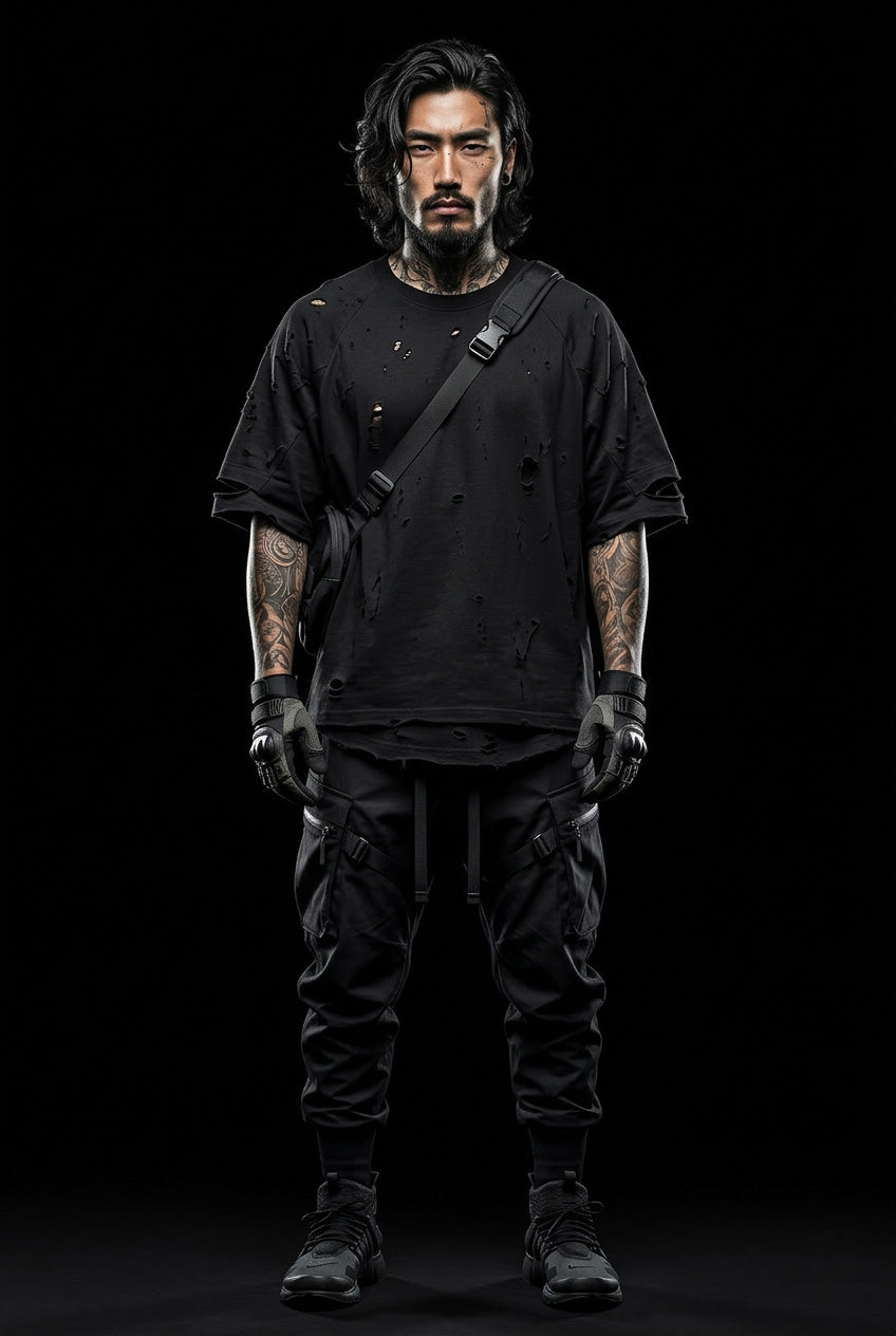 Schwarzes Techwear-Shirt