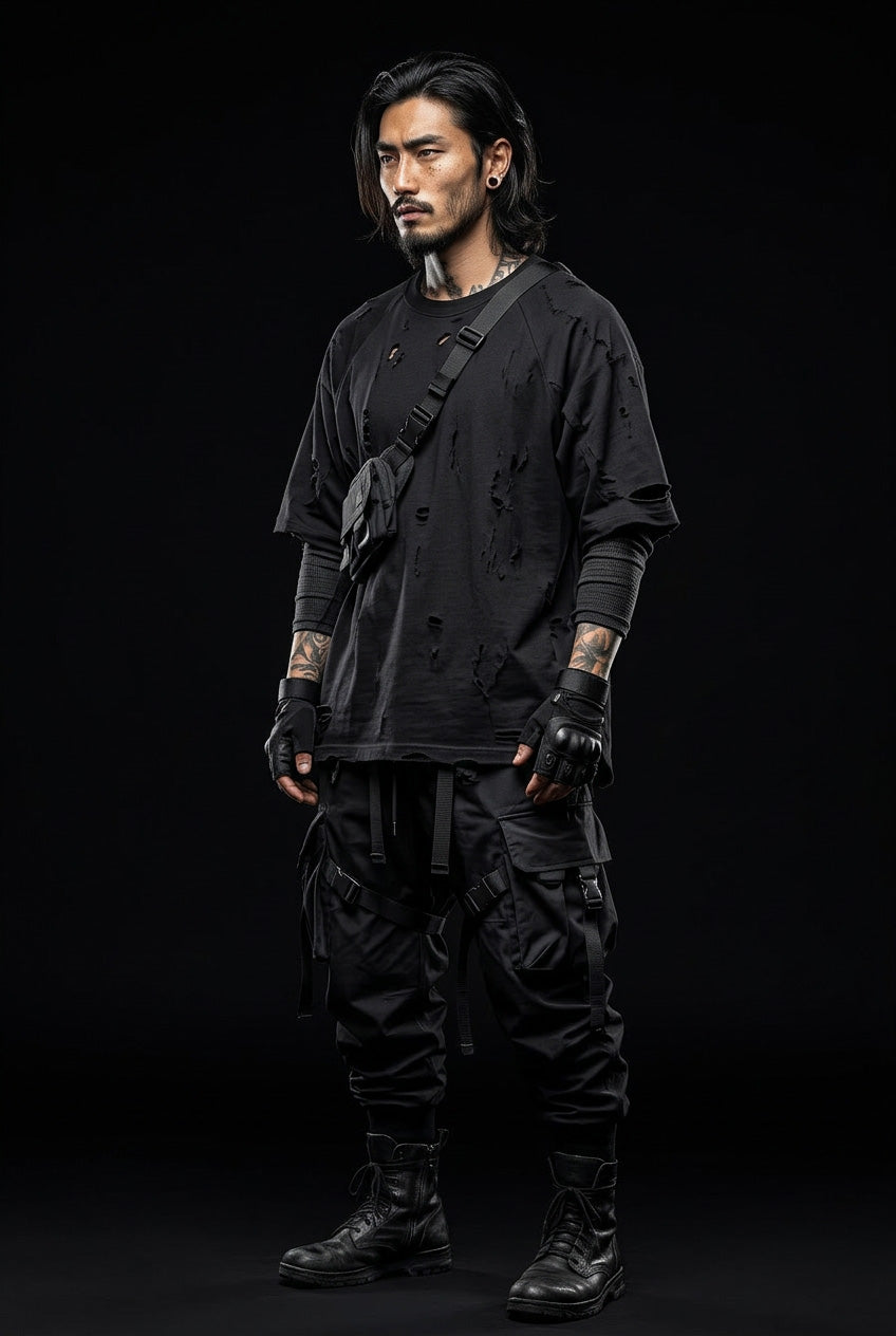 Schwarzes Techwear-Shirt
