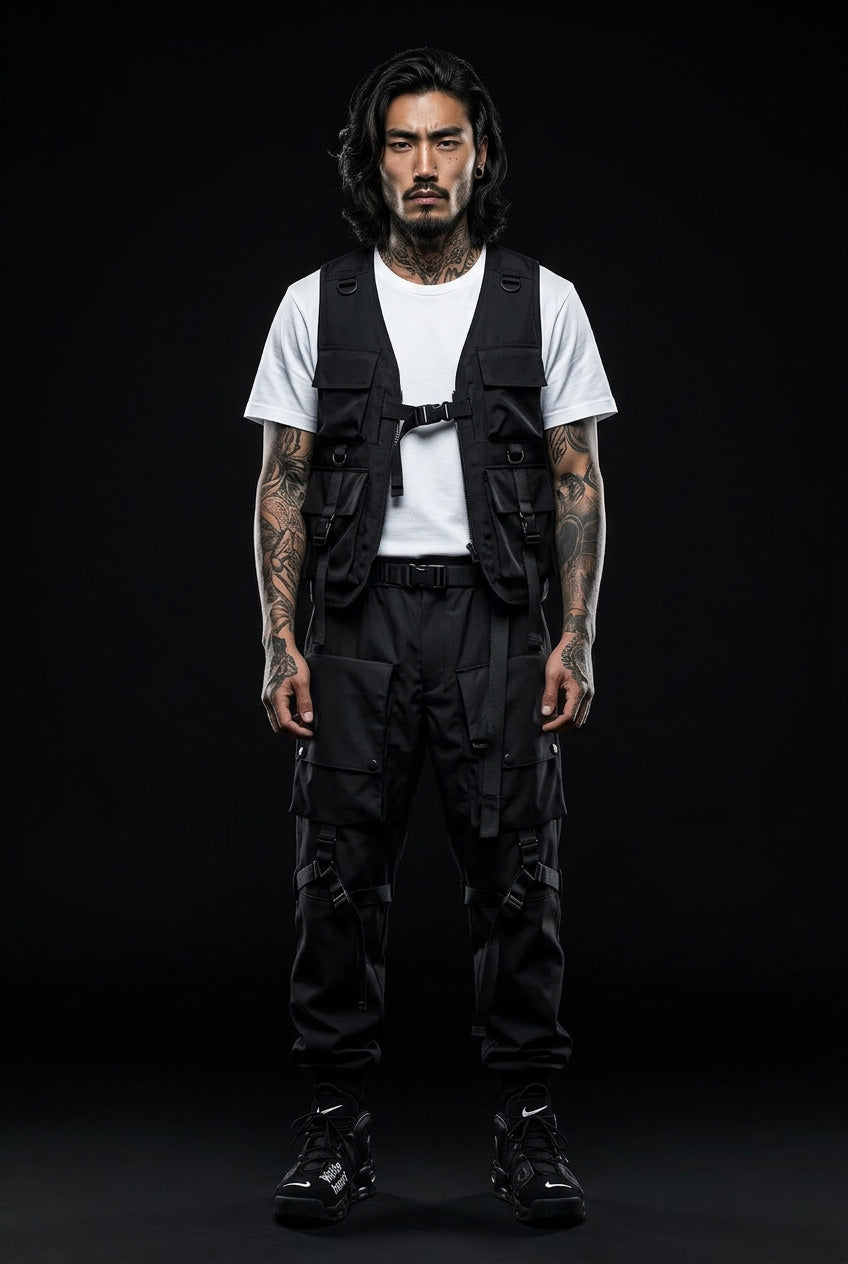 Techwear pants with straps
